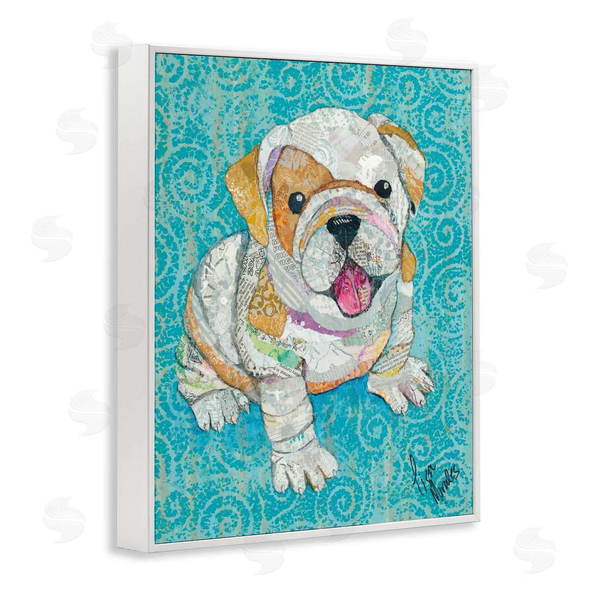 Lisa Morales Puppy Dog Swirl Pattern Mixed Ephemera  White Framed Giclee Wall Art Print
