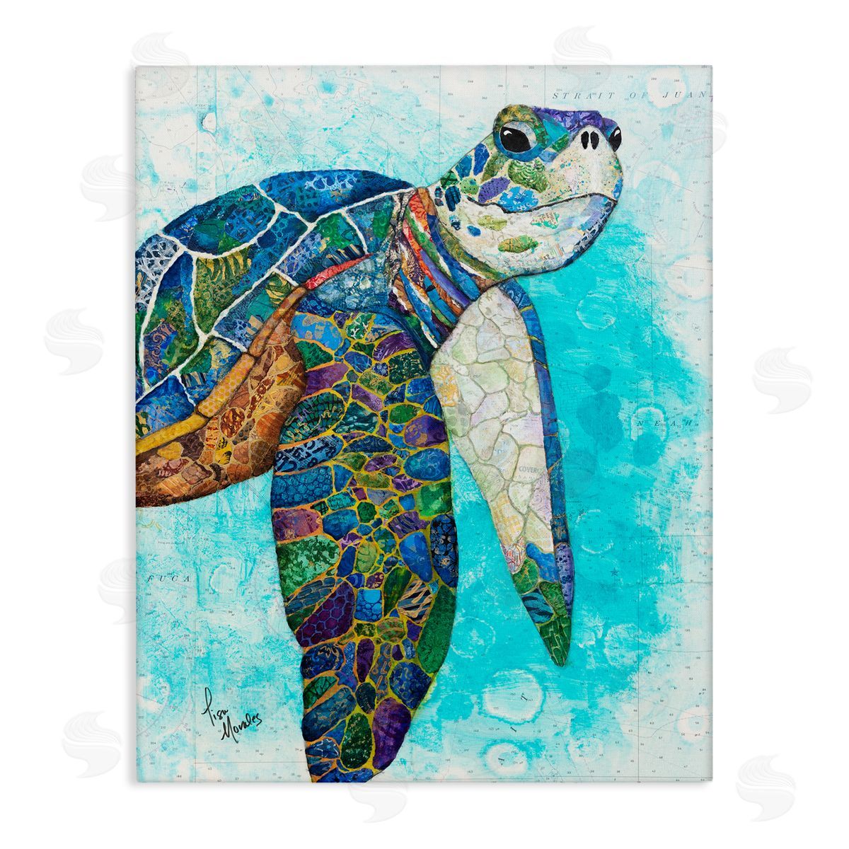 Lisa Morales Bold Aquatic Sea Turtle Pebbled Patterns  Stretched Canvas Wall Art Print