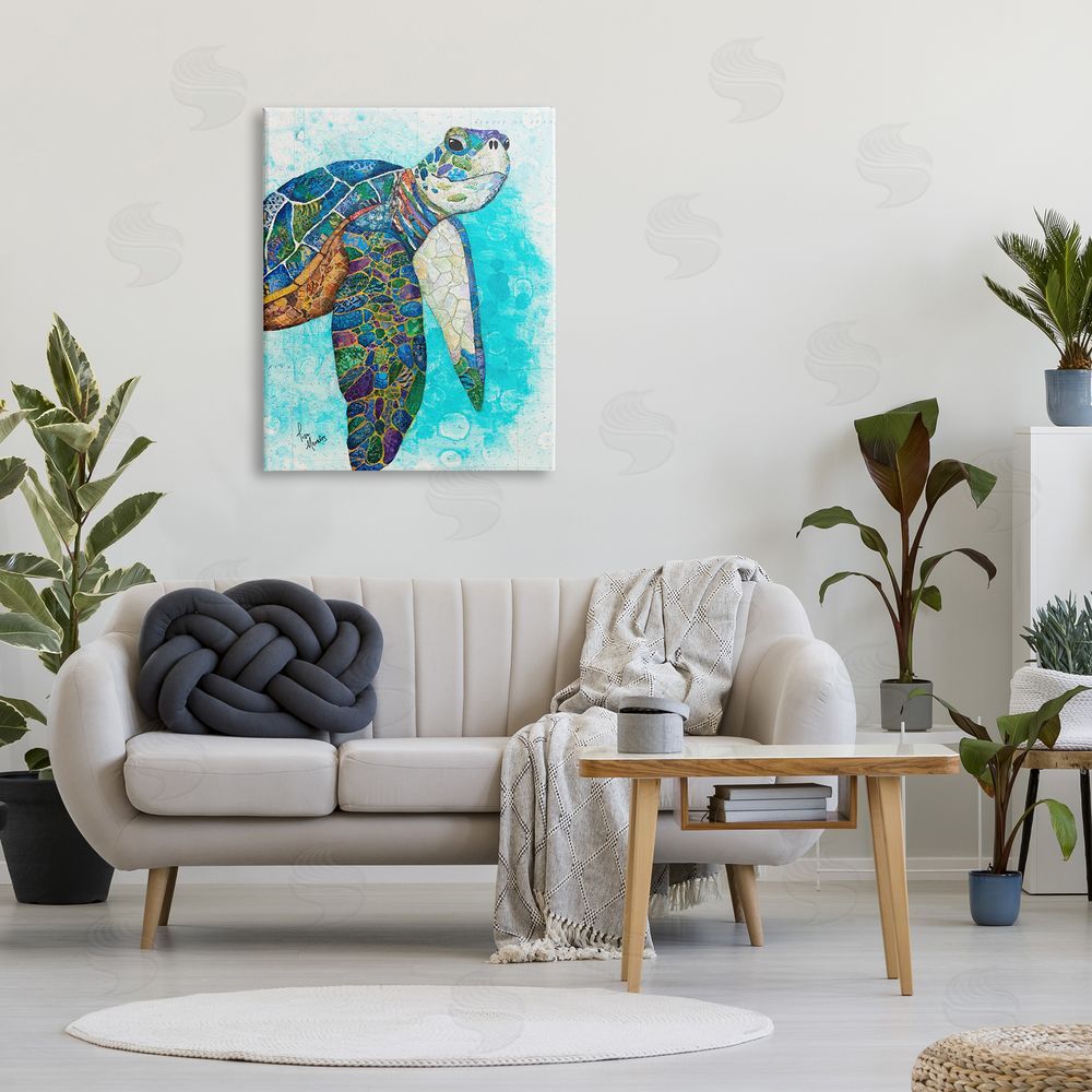 Lisa Morales Bold Aquatic Sea Turtle Pebbled Patterns  Canvas Wall Art Print in Room