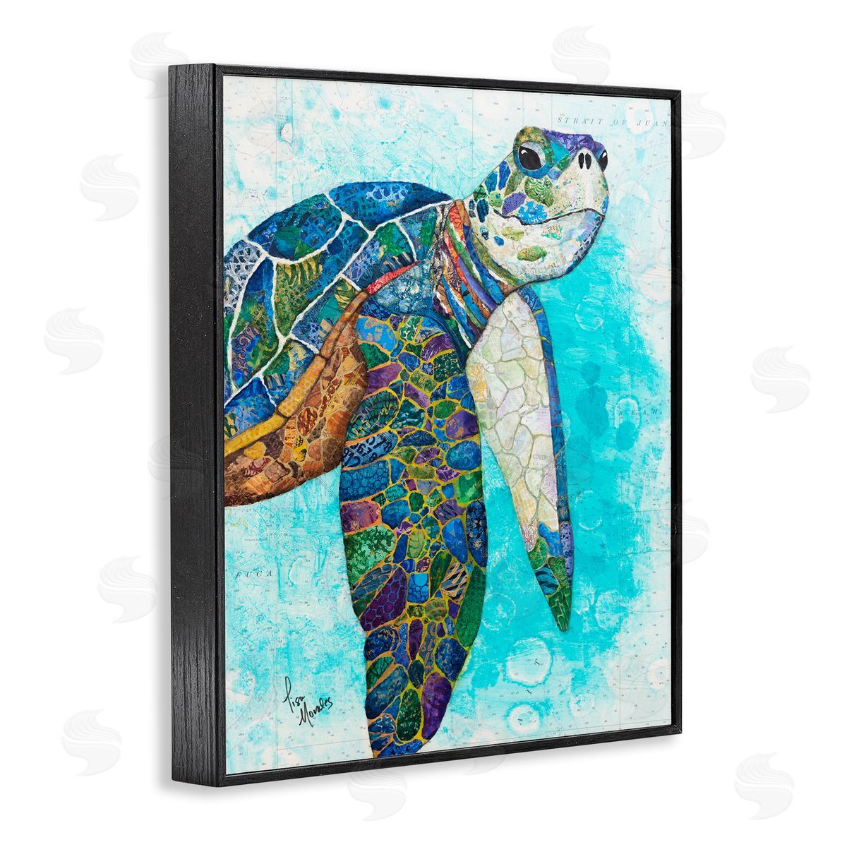 Lisa Morales Bold Aquatic Sea Turtle Pebbled Patterns  Black Framed Giclee Wall Art Print