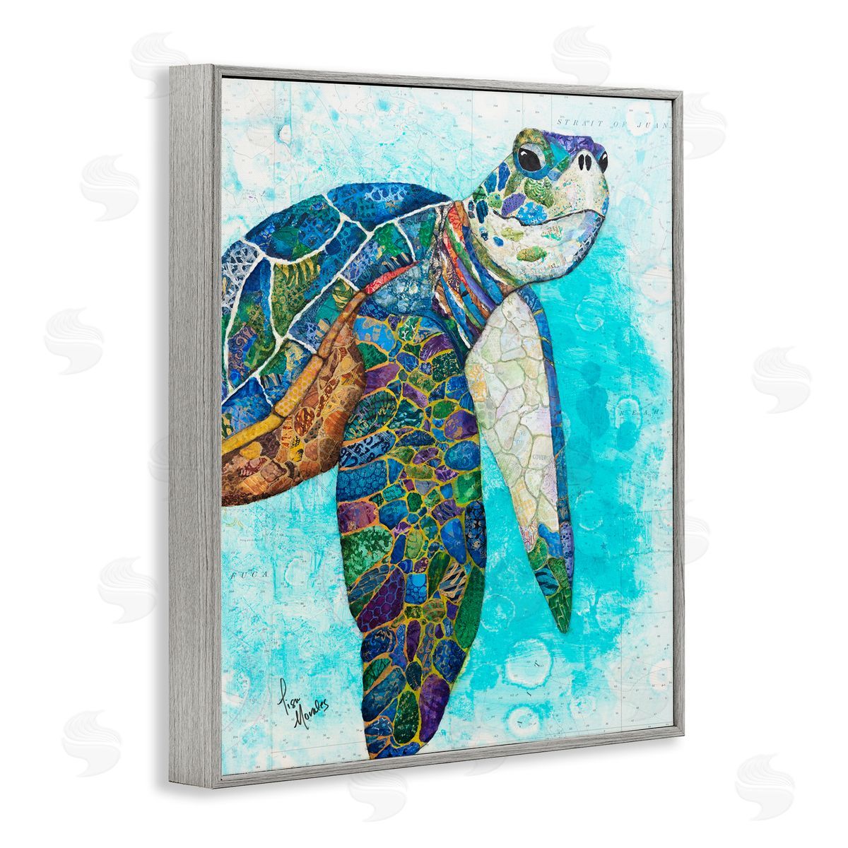 Lisa Morales Bold Aquatic Sea Turtle Pebbled Patterns  Gray Framed Giclee Wall Art Print