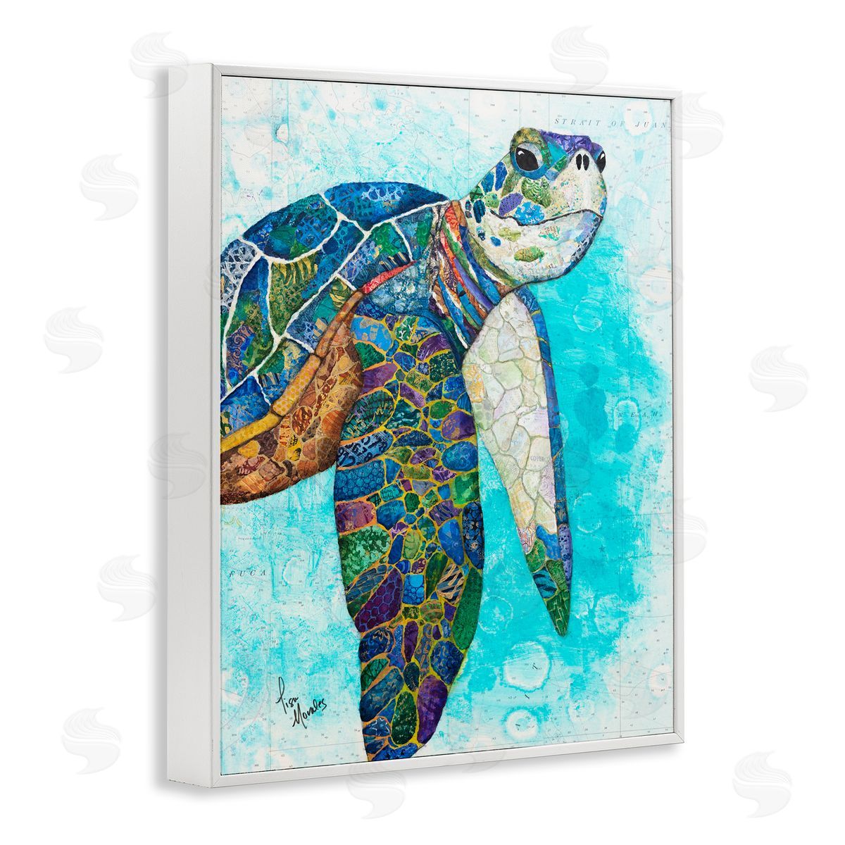 Lisa Morales Bold Aquatic Sea Turtle Pebbled Patterns  White Framed Giclee Wall Art Print