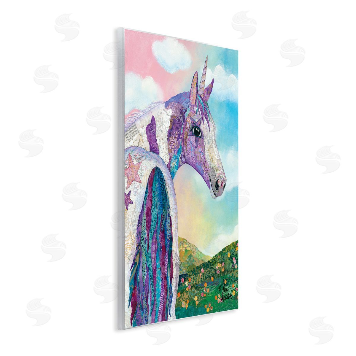 Lisa Morales Starry Eyed Unicorn Floral Fantasy Meadow  Wall Plaque Art Print