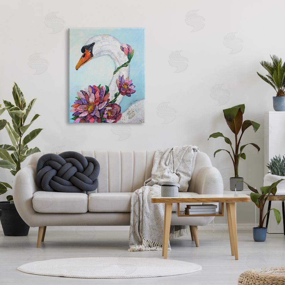 Lisa Morales Swan Bird Vivid Lotus Flower Blossoms  Canvas Wall Art Print in Room