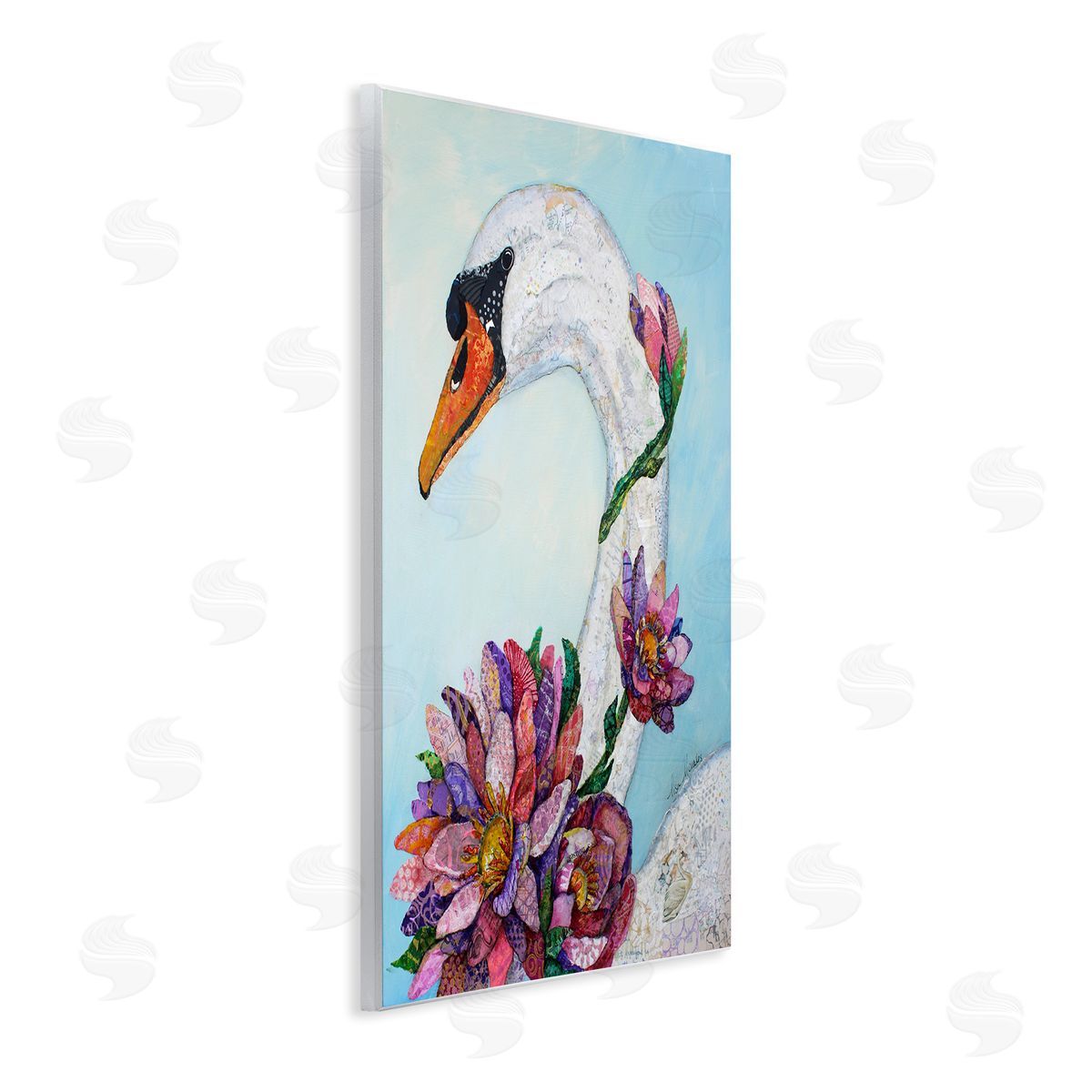 Lisa Morales Swan Bird Vivid Lotus Flower Blossoms  Wall Plaque Art Print