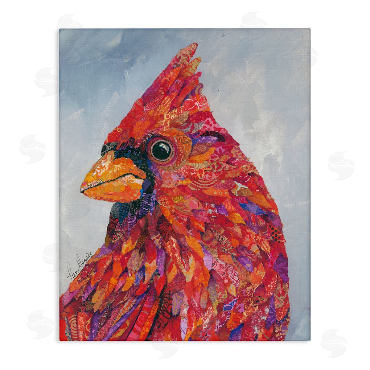 Lisa Morales The Messenger Red Cardinal Layered Bird Painting Stretched Canvas Wall Art Print