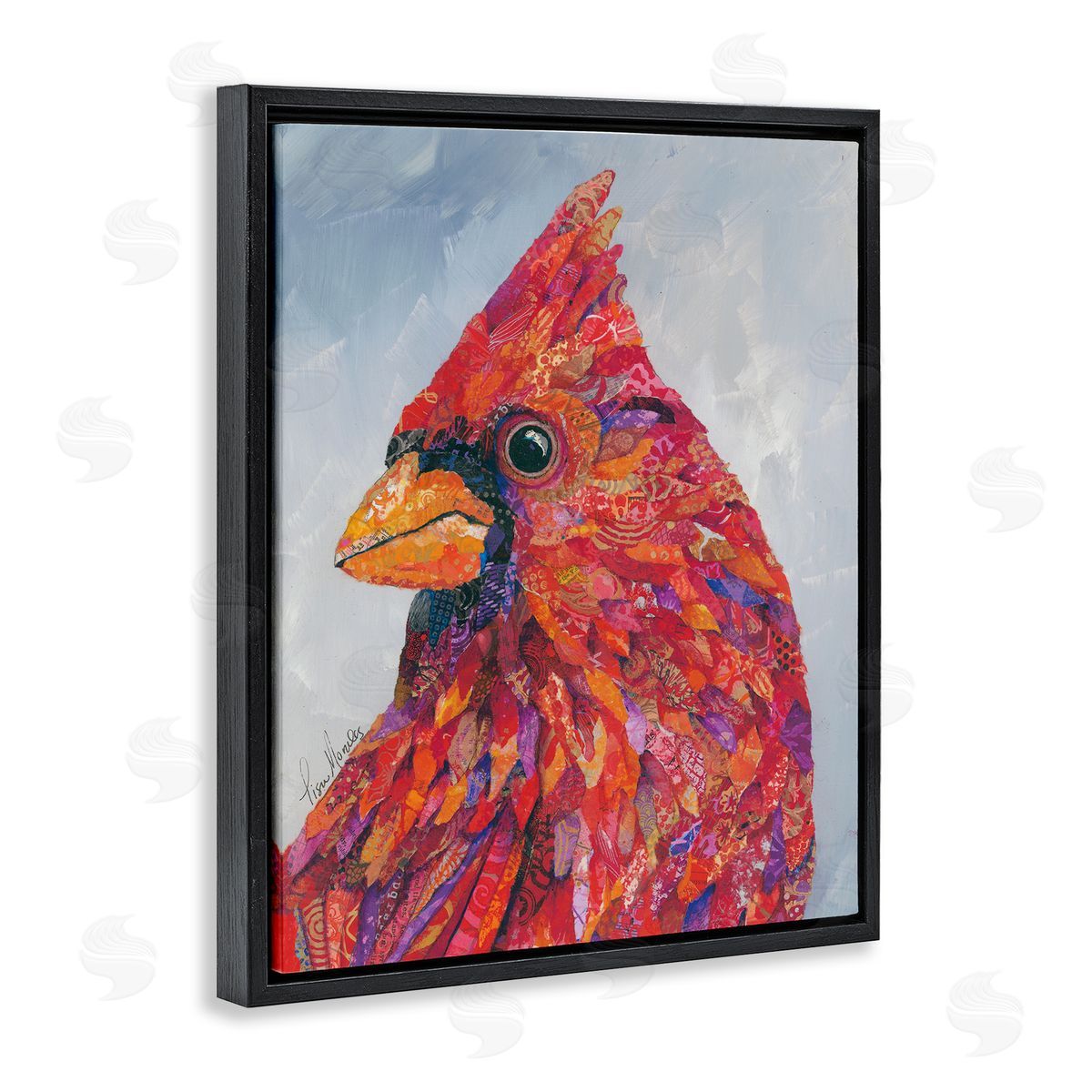 Lisa Morales The Messenger Red Cardinal Layered Bird Painting Black Floating Frame Canvas Wall Art Print
