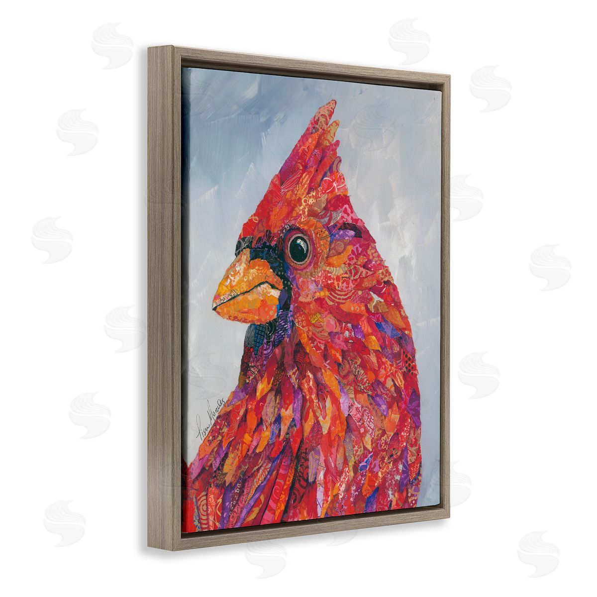 Lisa Morales The Messenger Red Cardinal Layered Bird Painting Brown Floating Frame Canvas Wall Art Print