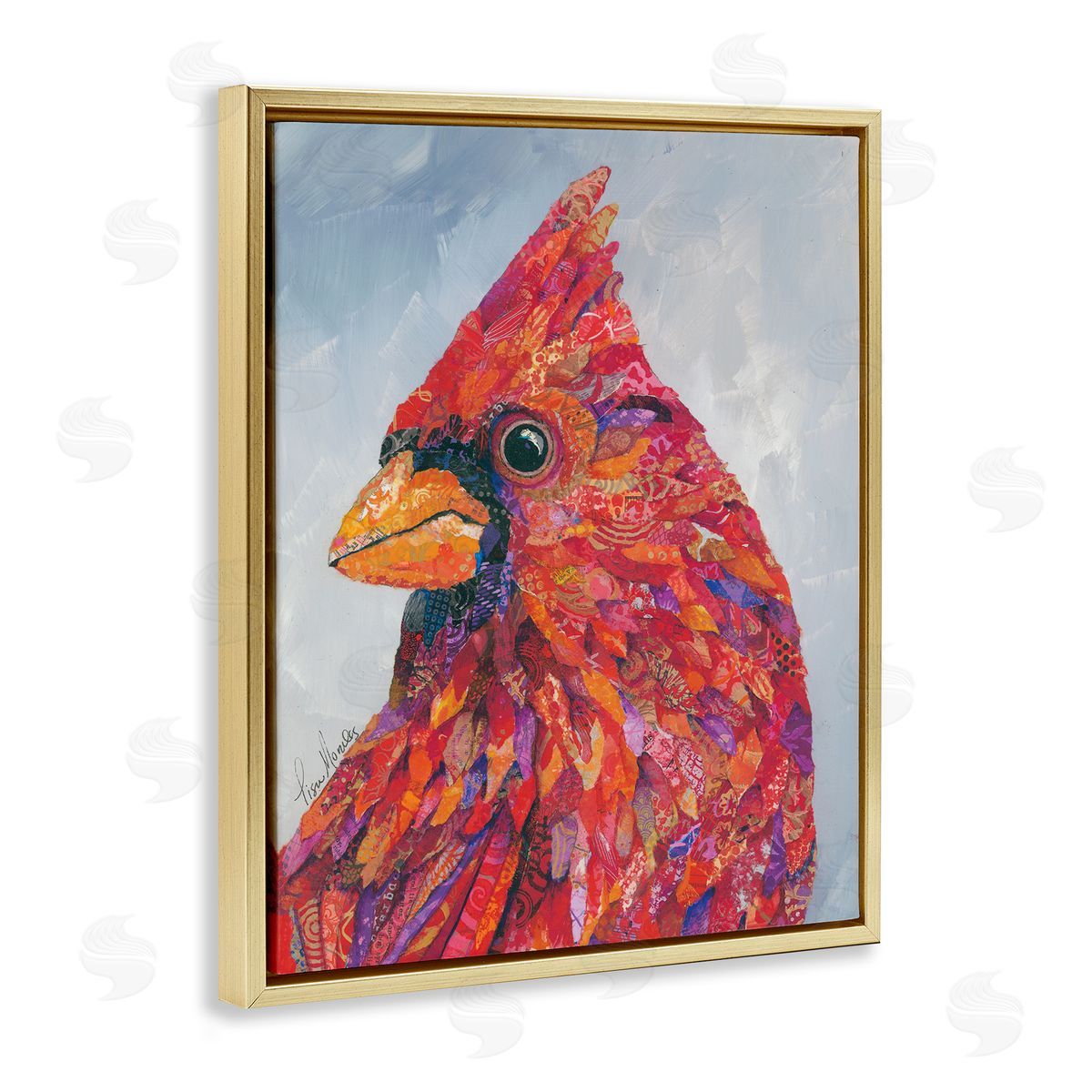 Lisa Morales The Messenger Red Cardinal Layered Bird Painting Gold Floating Frame Canvas Wall Art Print