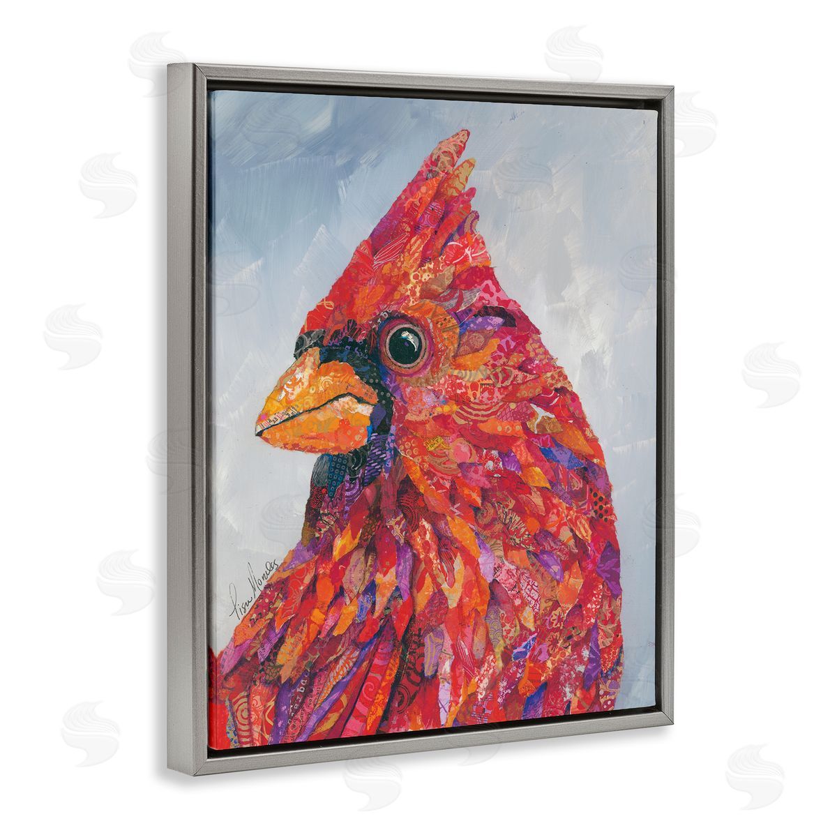 Lisa Morales The Messenger Red Cardinal Layered Bird Painting Gray Floating Frame Canvas Wall Art Print