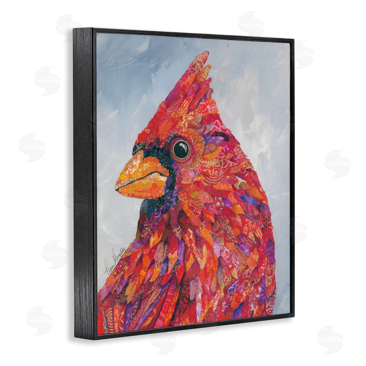 Lisa Morales The Messenger Red Cardinal Layered Bird Painting Black Framed Giclee Wall Art Print