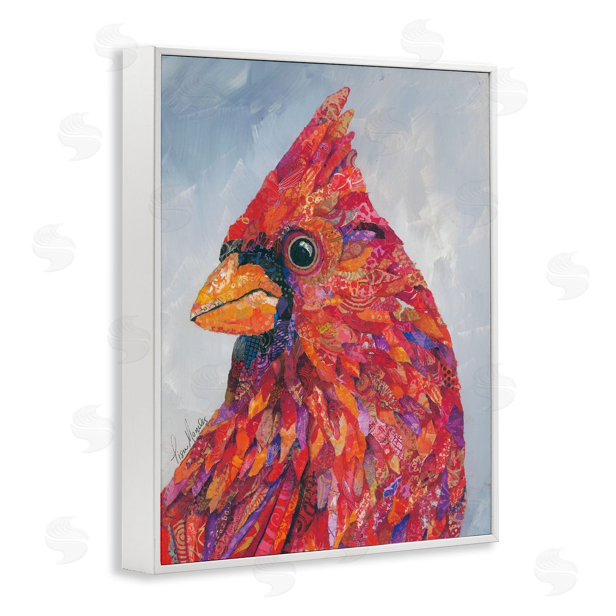 Lisa Morales The Messenger Red Cardinal Layered Bird Painting White Framed Giclee Wall Art Print