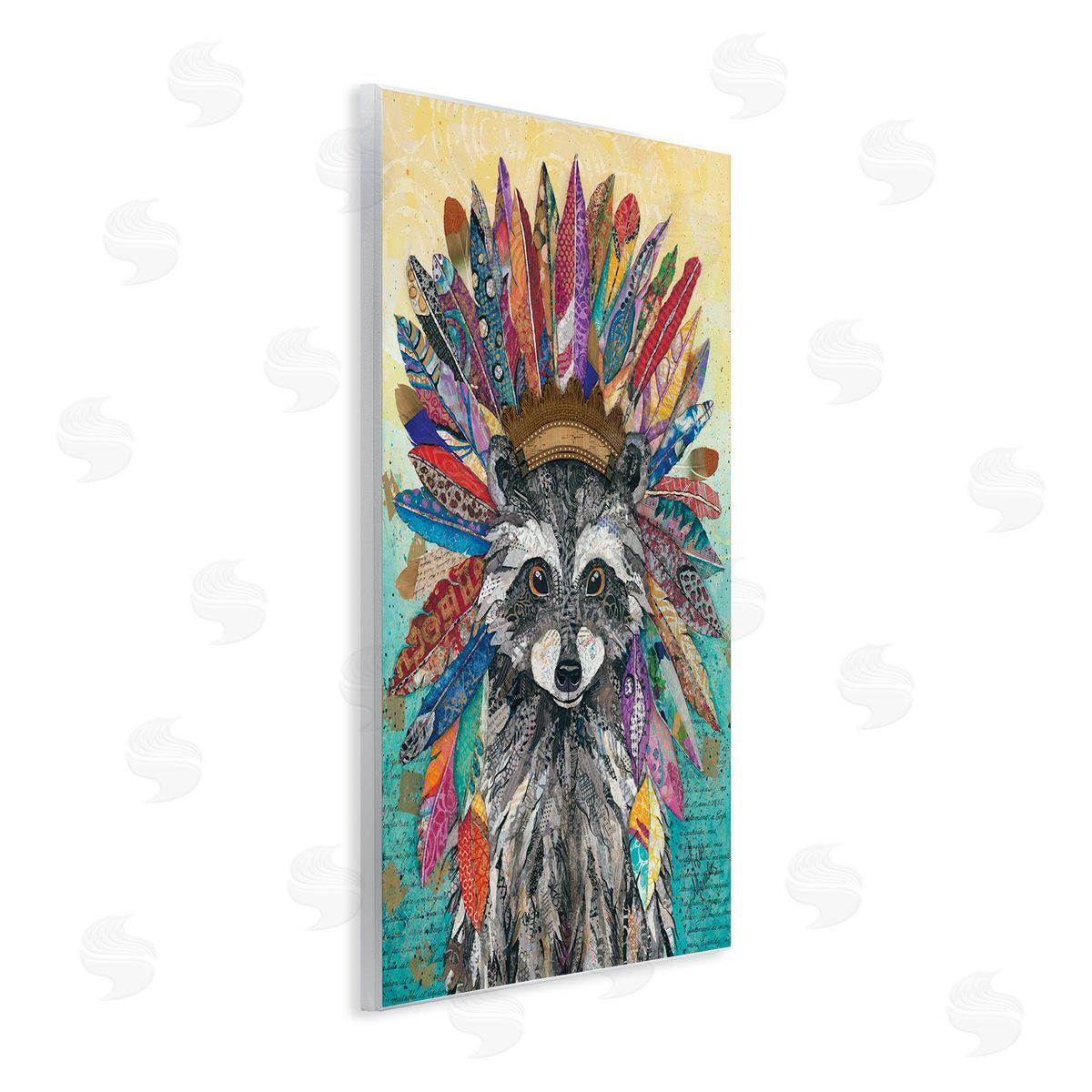 Lisa Morales Bold Tribal Raccoon Mixed Ephemera Painting Wall Plaque Art Print
