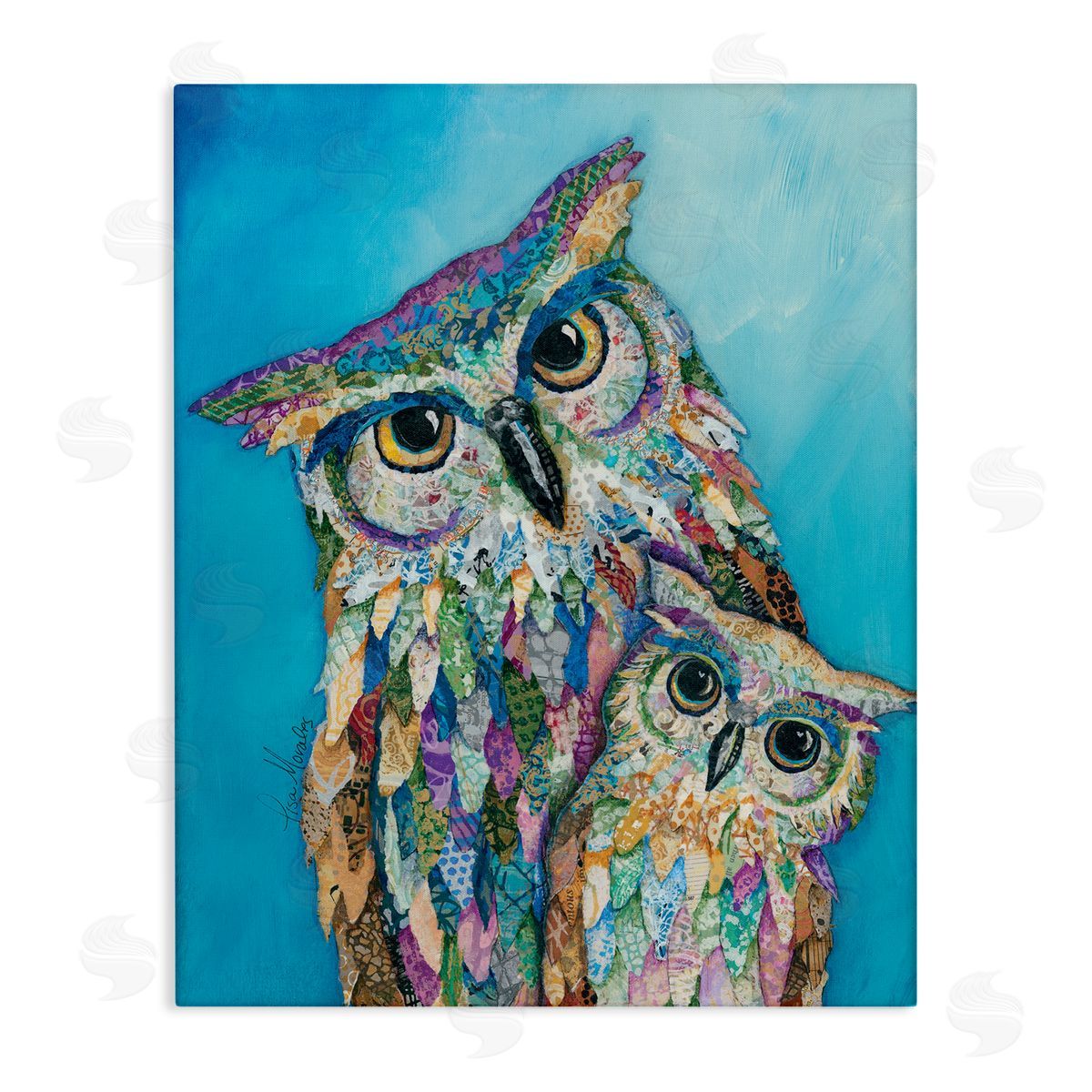 Lisa Morales Pair Wise Owls Varied Patterns Painting  Stretched Canvas Wall Art Print