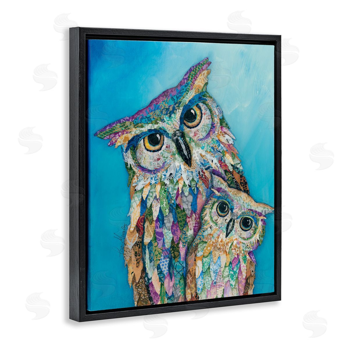 Lisa Morales Pair Wise Owls Varied Patterns Painting  Black Floating Frame Canvas Wall Art Print