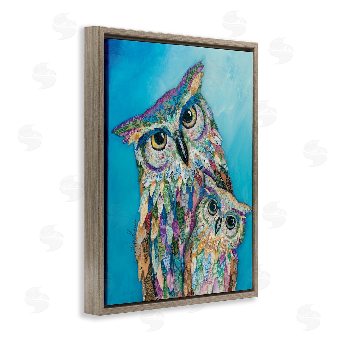 Lisa Morales Pair Wise Owls Varied Patterns Painting  Brown Floating Frame Canvas Wall Art Print