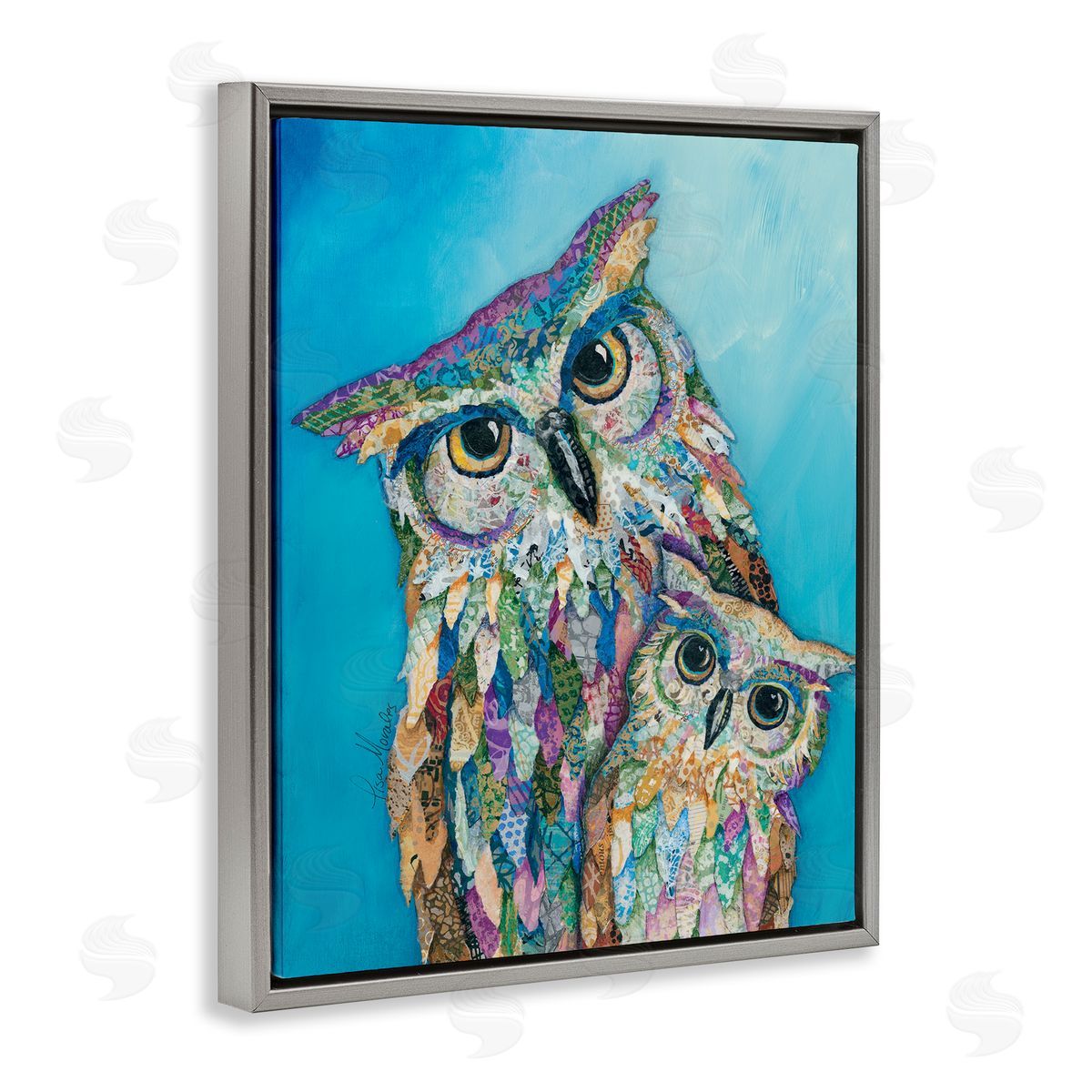 Lisa Morales Pair Wise Owls Varied Patterns Painting  Gray Floating Frame Canvas Wall Art Print
