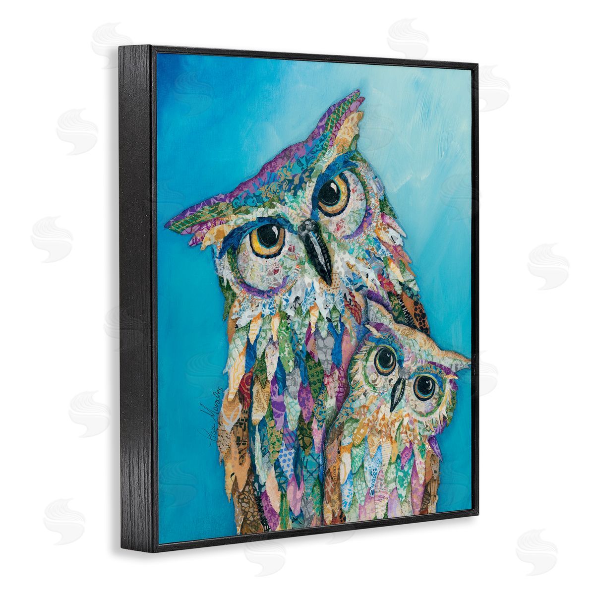 Lisa Morales Pair Wise Owls Varied Patterns Painting  Black Framed Giclee Wall Art Print