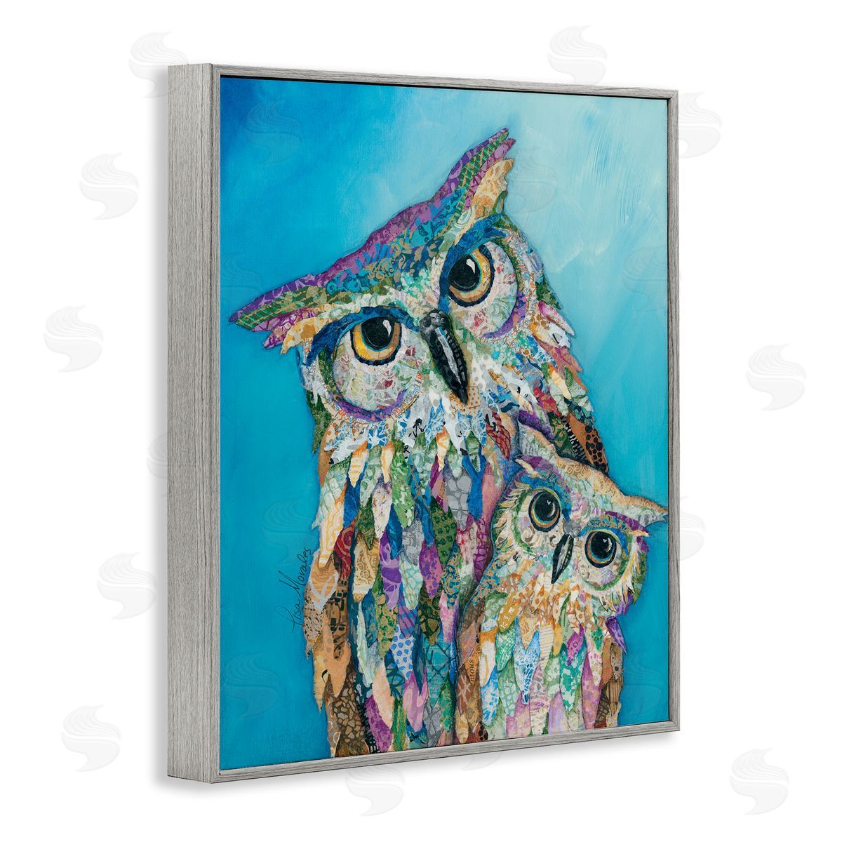 Lisa Morales Pair Wise Owls Varied Patterns Painting  Gray Framed Giclee Wall Art Print