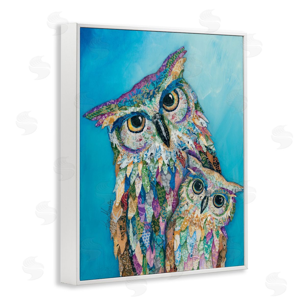Lisa Morales Pair Wise Owls Varied Patterns Painting  White Framed Giclee Wall Art Print