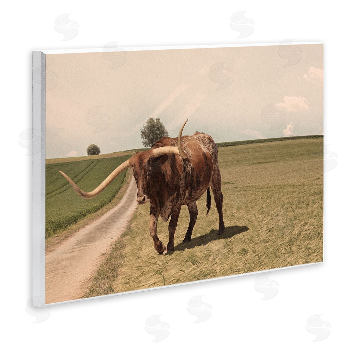 Marcus Prime Longhorn Cattle Grazing Scenic Countryside Landscape Wall Plaque Art Print