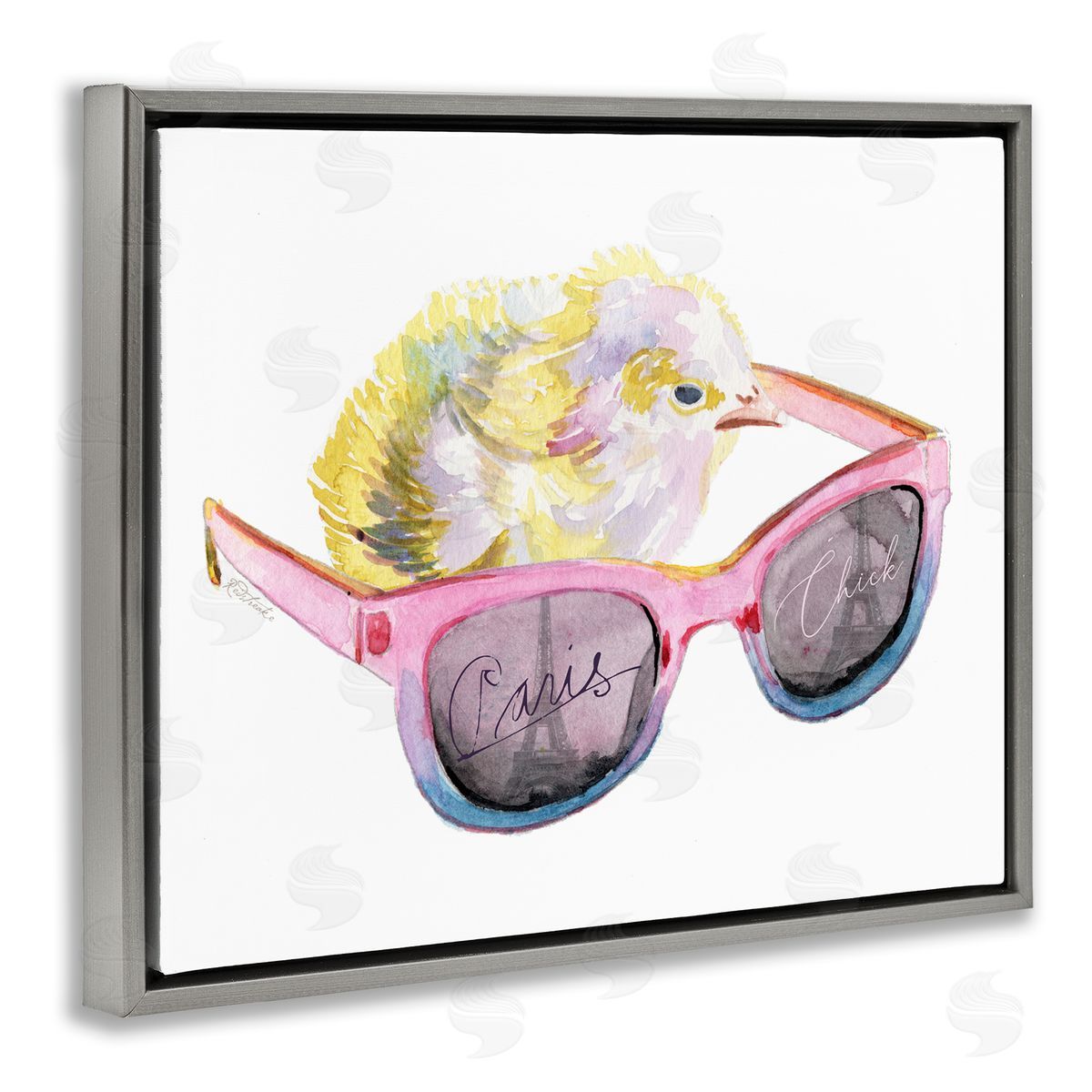 Jennifer Redstreake Paris Chick Glam Pink Sunglasses Fashion Animal Gray Floating Frame Canvas Wall Art Print