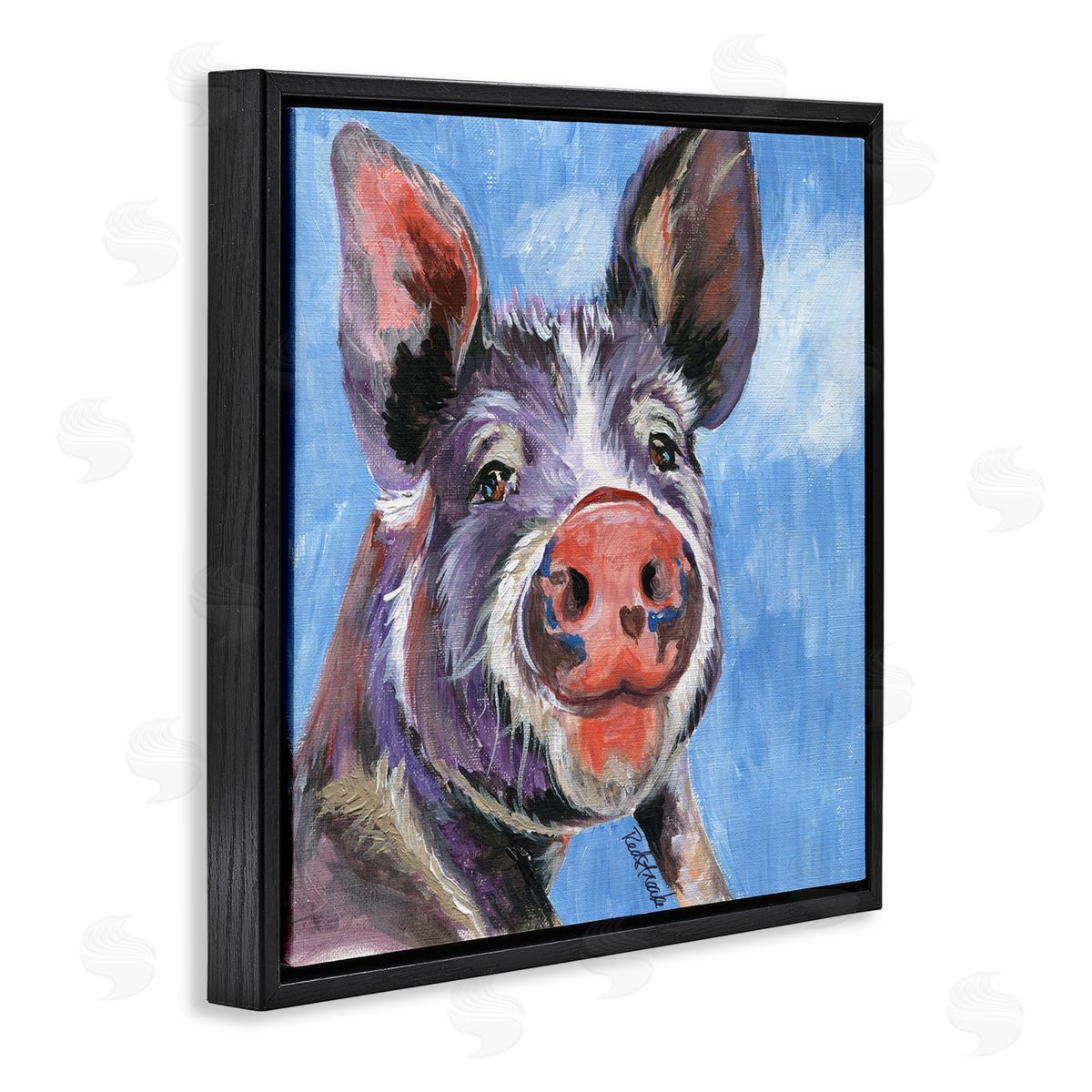 Jennifer Redstreake Intricate Pig Hog Painting Bold Contemporary Strokes Black Floating Frame Canvas Wall Art Print
