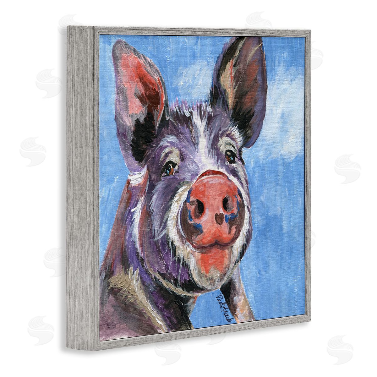 Jennifer Redstreake Intricate Pig Hog Painting Bold Contemporary Strokes Gray Framed Glicee Wall Art Print