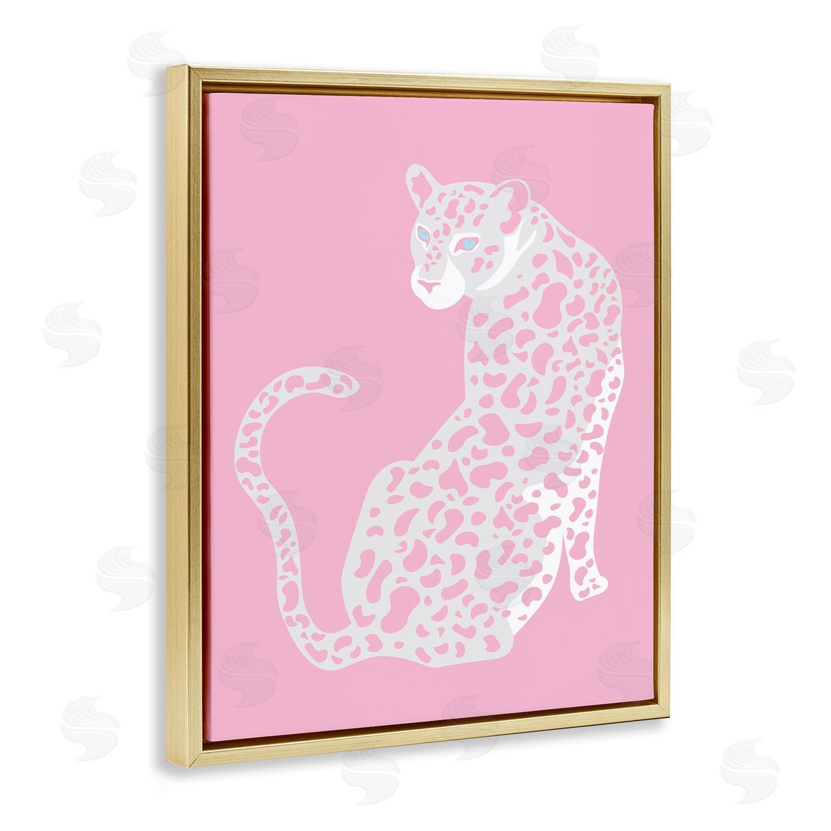 Birch & Ink Pink Modern Leopard Cheetah Portrait Piercing Gaze  Gold Floating Frame Canvas Wall Art Print