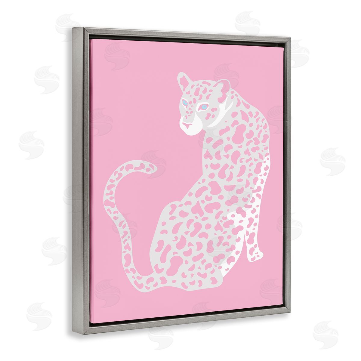 Birch & Ink Pink Modern Leopard Cheetah Portrait Piercing Gaze  Gray Floating Frame Canvas Wall Art Print