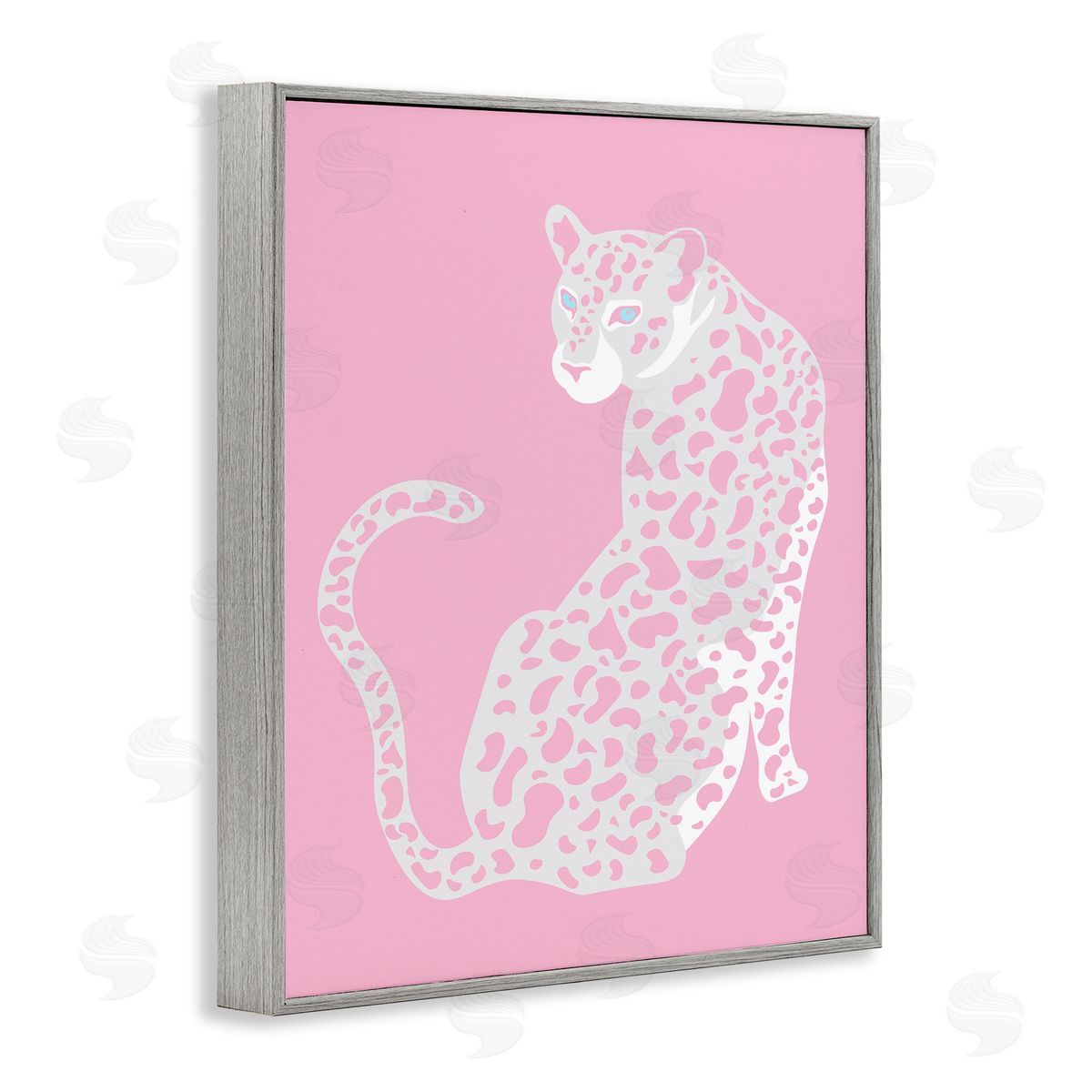 Birch & Ink Pink Modern Leopard Cheetah Portrait Piercing Gaze  Gray Framed Giclee Wall Art Print