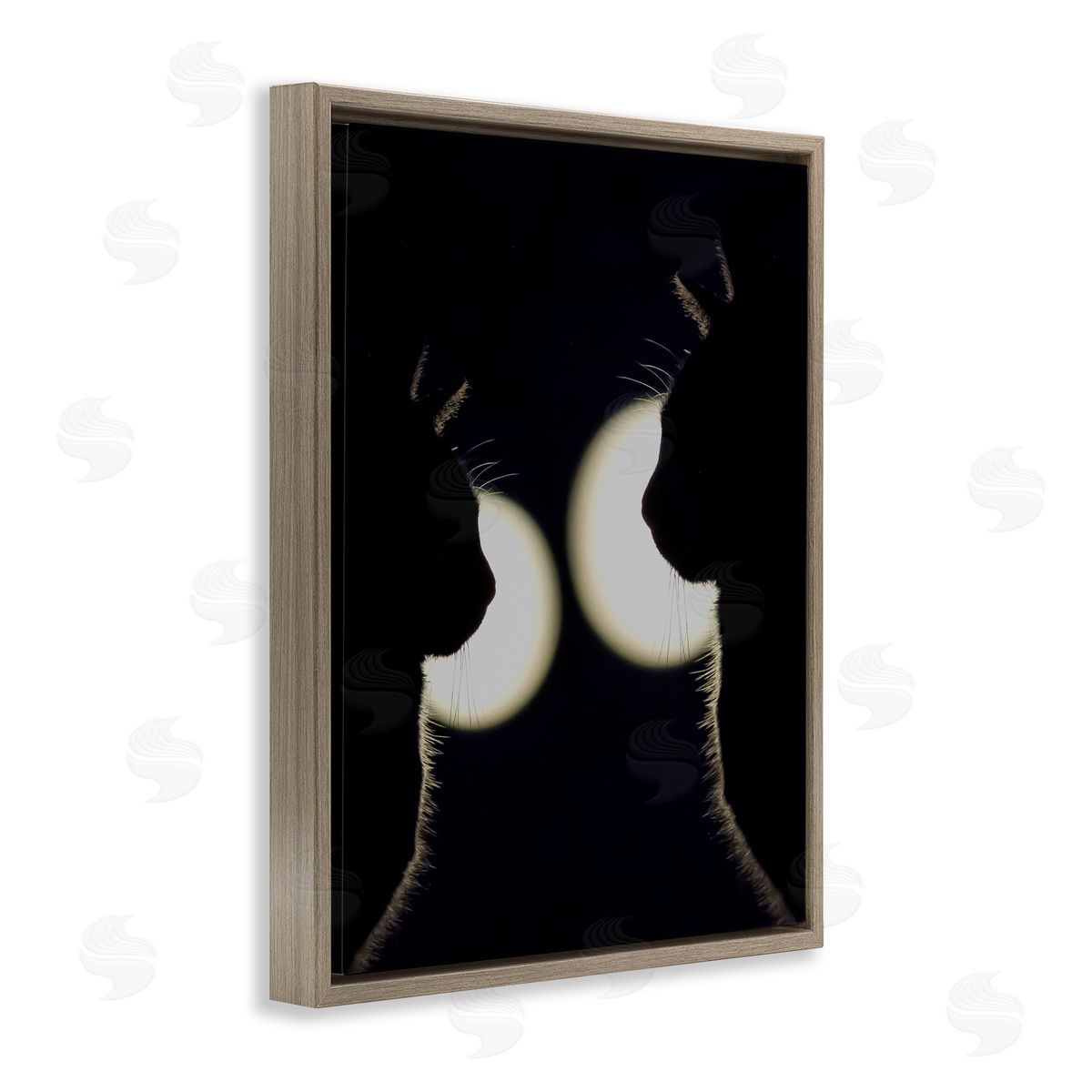 Stupell Studio Two Black Cats Silhouettes Nighttime Moonlight Animals Brown Floating Frame Canvas Wall Art Print