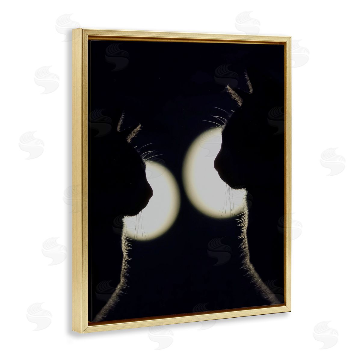 Stupell Studio Two Black Cats Silhouettes Nighttime Moonlight Animals Gold Floating Frame Canvas Wall Art Print