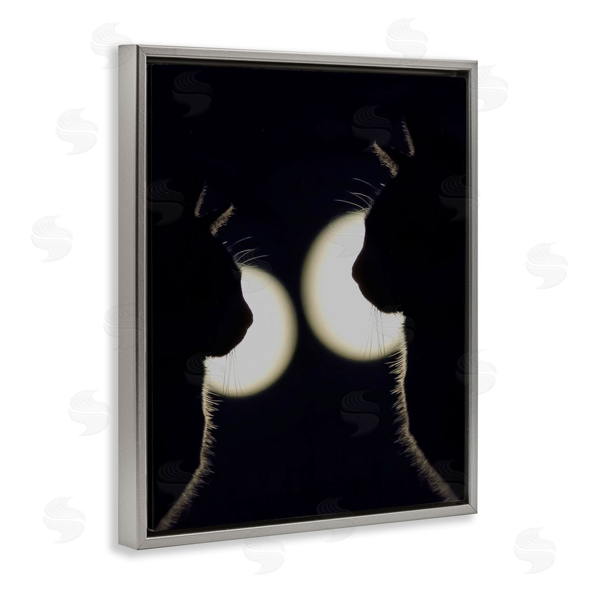 Stupell Studio Two Black Cats Silhouettes Nighttime Moonlight Animals Gray Floating Frame Canvas Wall Art Print
