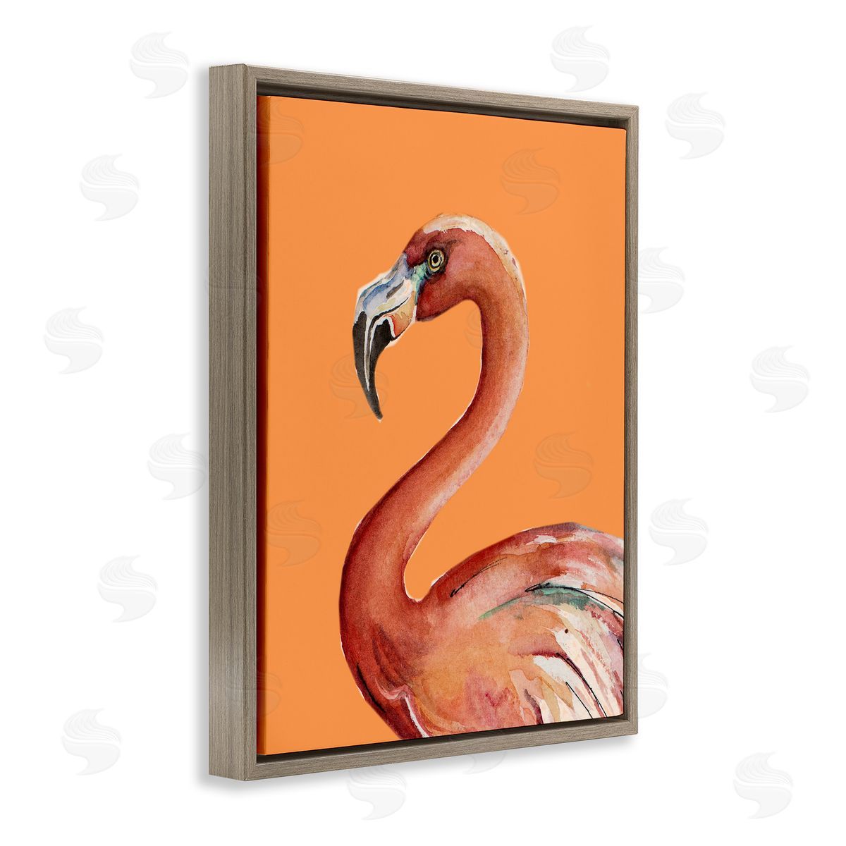 Patricia Pinto Tropical Flamingo Bird Portrait Watercolor Detail Brown Floating Frame Canvas Wall Art Print