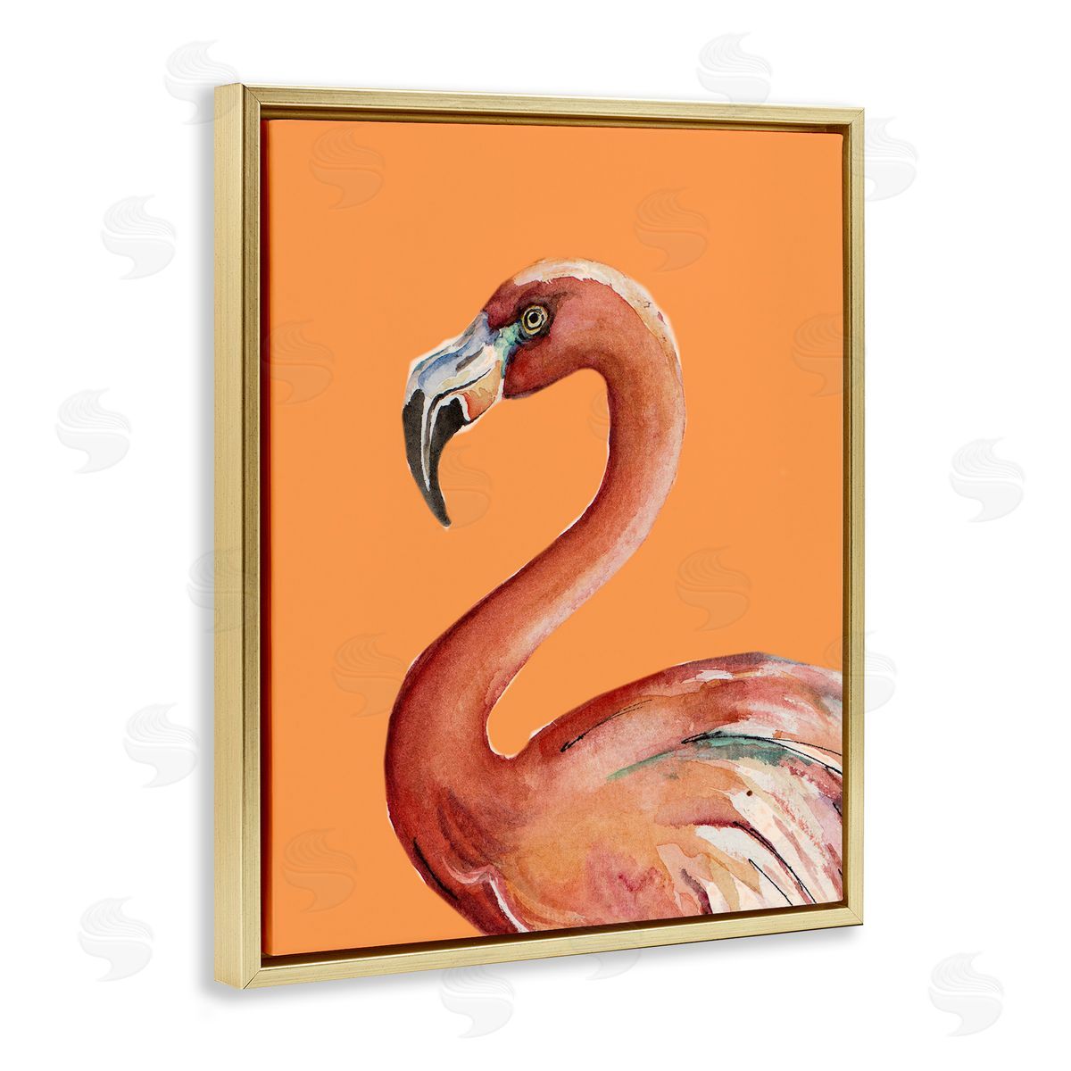 Patricia Pinto Tropical Flamingo Bird Portrait Watercolor Detail Gold Floating Frame Canvas Wall Art Print