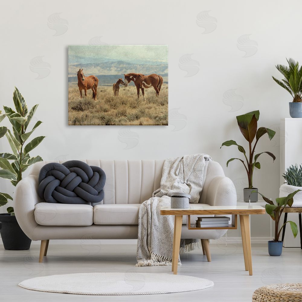 Jan Walters Heartening Horse Foal Family Scenic Mountain Clouds Canvas Wall Art Print in Room