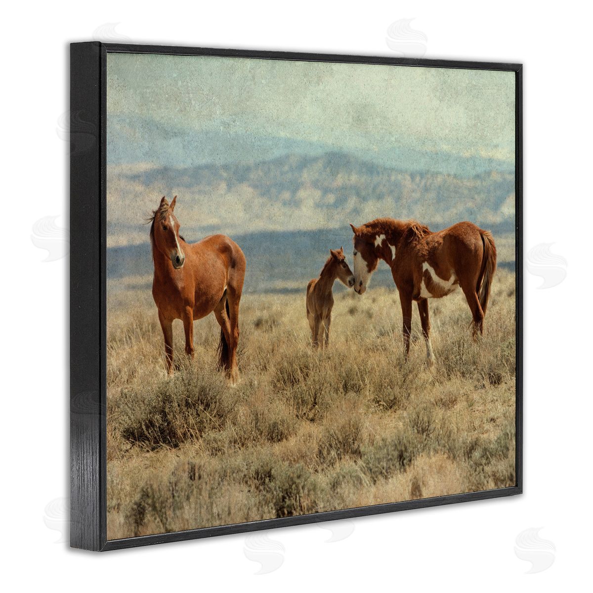 Jan Walters Heartening Horse Foal Family Scenic Mountain Clouds Black Framed Giclee Wall Art Print