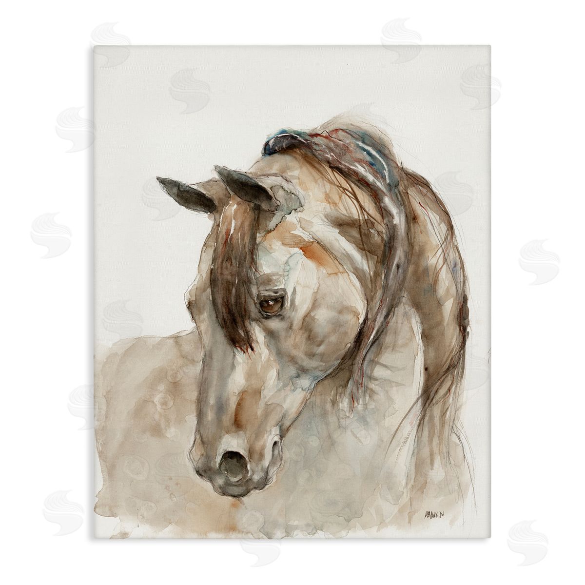 Patti Mann Gentle Horse Portrait Farm Watercolor Detail Stretched Canvas Wall Art Print