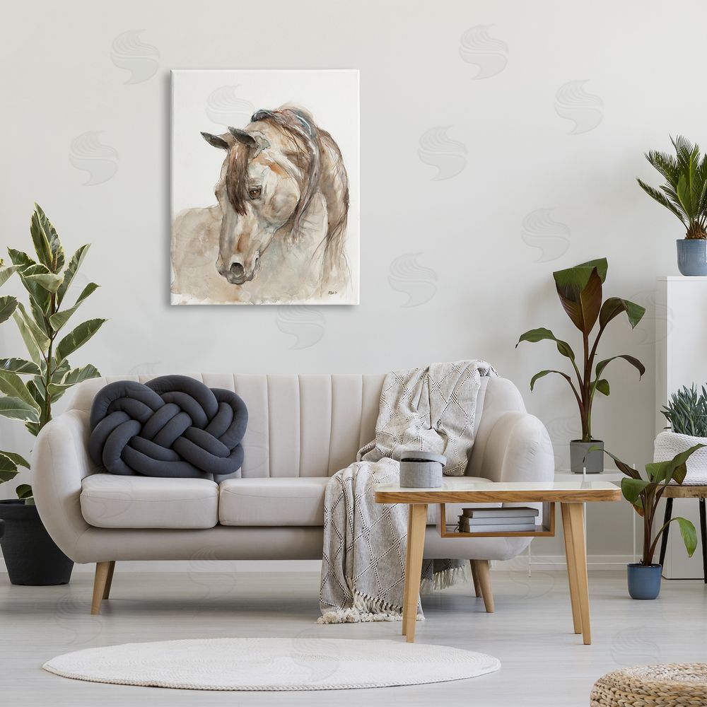 Patti Mann Gentle Horse Portrait Farm Watercolor Detail Canvas Wall Art Print in Room