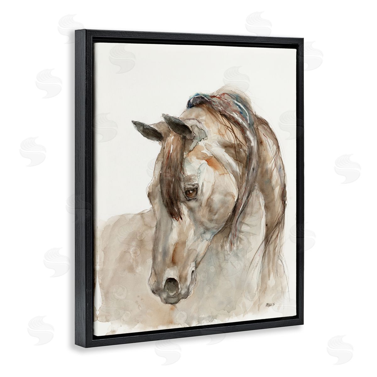Patti Mann Gentle Horse Portrait Farm Watercolor Detail Black Floating Frame Canvas Wall Art Print