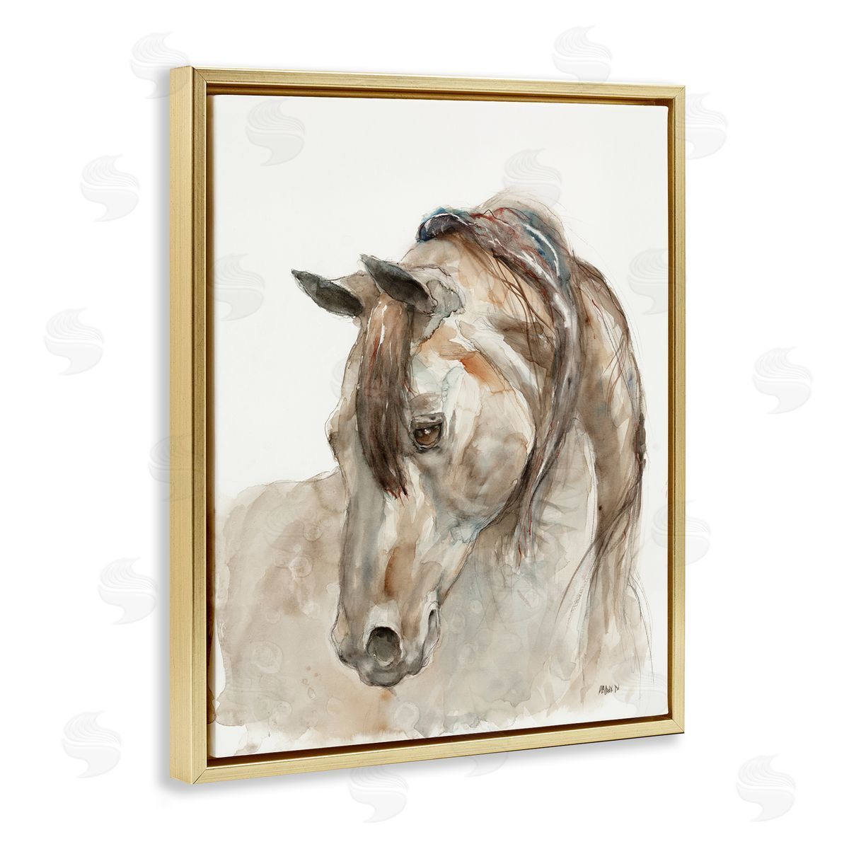 Patti Mann Gentle Horse Portrait Farm Watercolor Detail Gold Floating Frame Canvas Wall Art Print