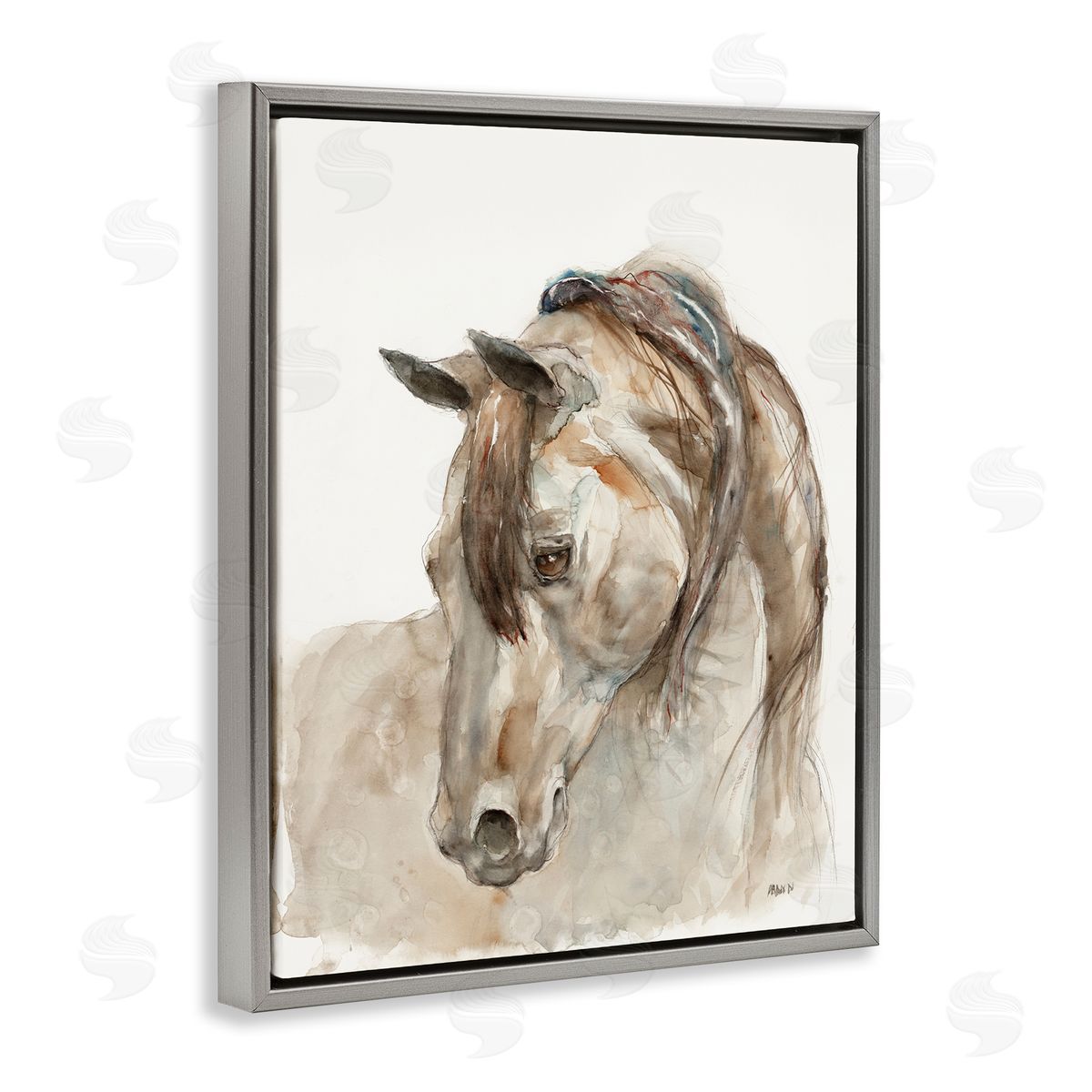 Patti Mann Gentle Horse Portrait Farm Watercolor Detail Gray Floating Frame Canvas Wall Art Print