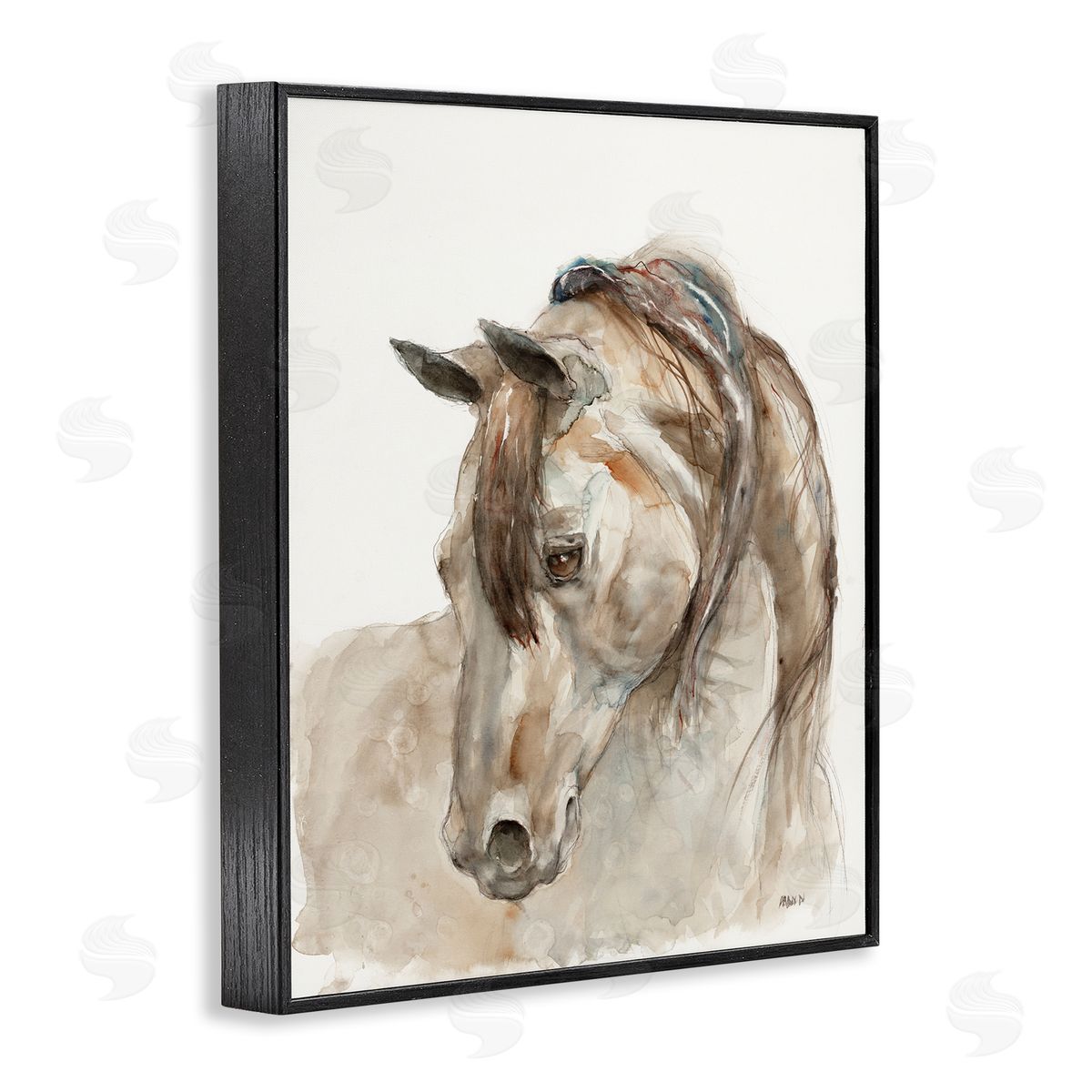 Patti Mann Gentle Horse Portrait Farm Watercolor Detail Black Framed Giclee Wall Art Print