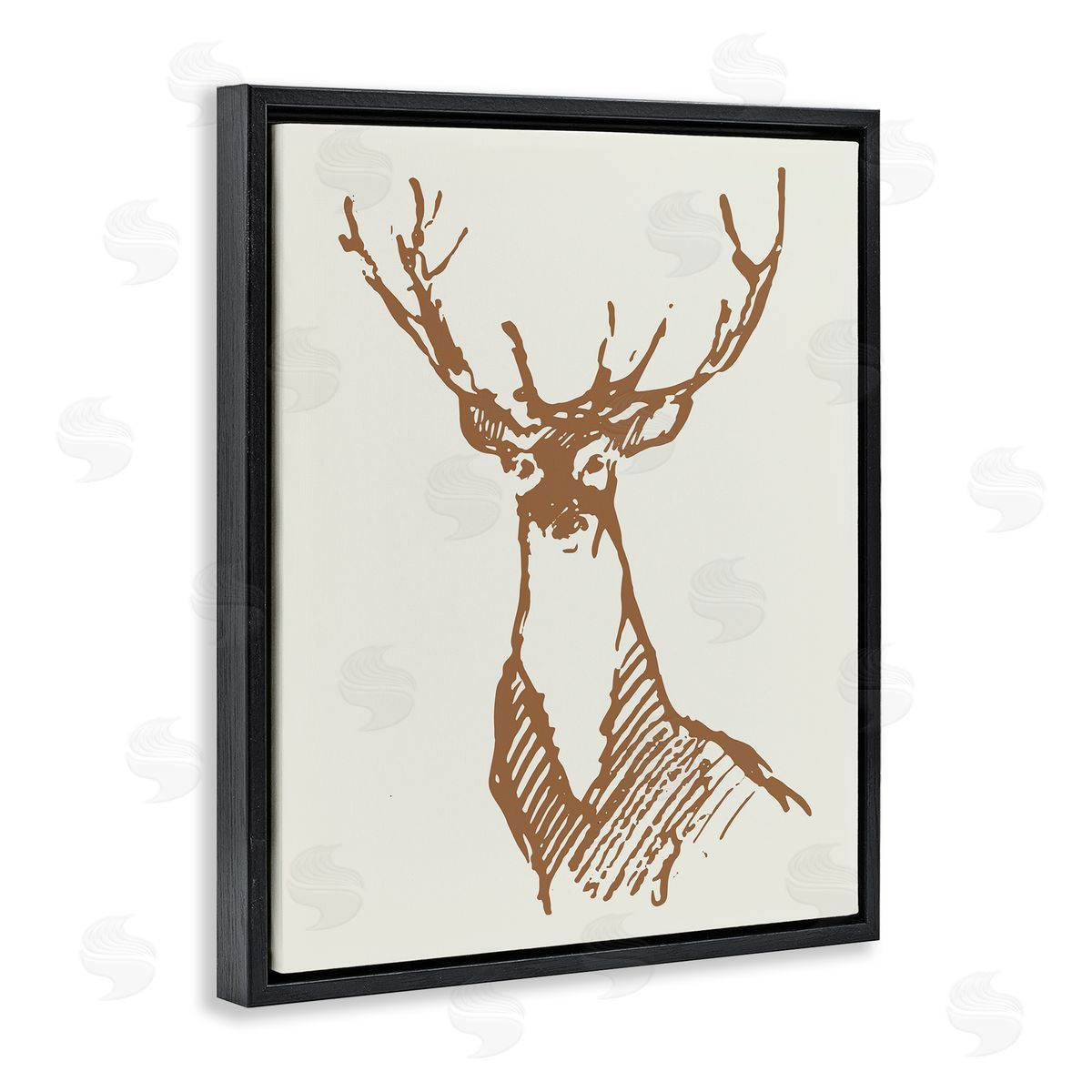 Valerie Wieners Modern Deer Antlers Ink Sketch Doodle  Black Floating Frame Canvas Wall Art Print