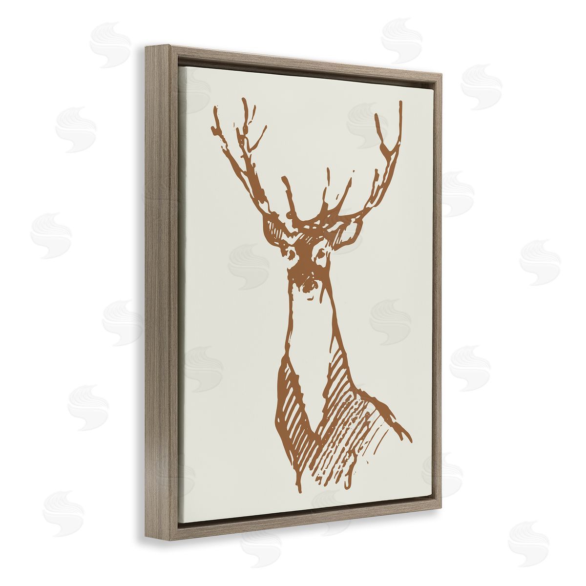 Valerie Wieners Modern Deer Antlers Ink Sketch Doodle  Brown Floating Frame Canvas Wall Art Print
