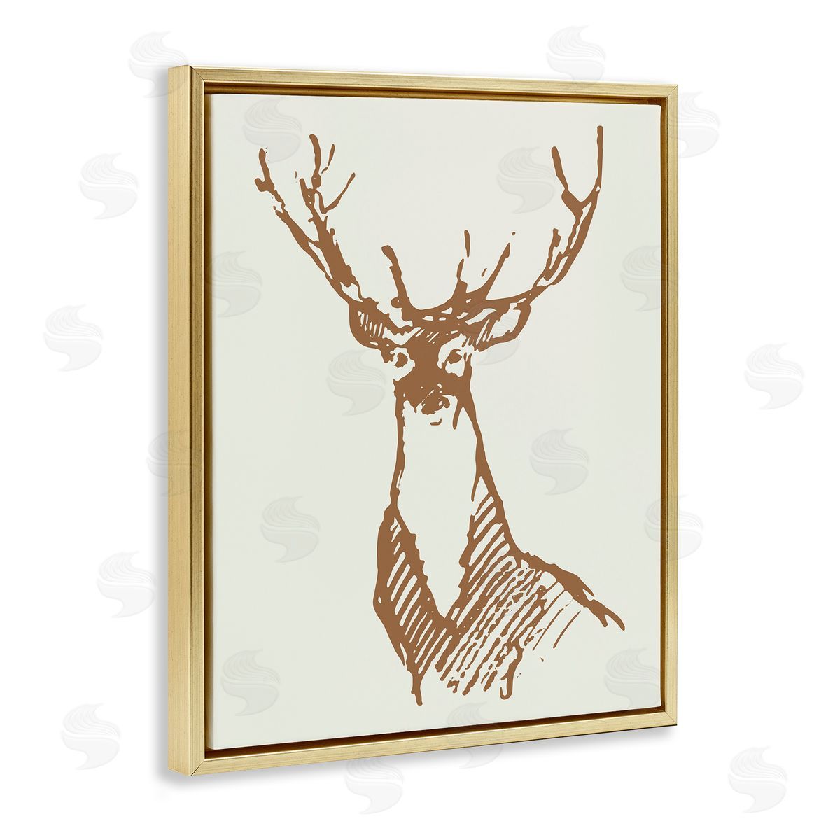Valerie Wieners Modern Deer Antlers Ink Sketch Doodle  Gold Floating Frame Canvas Wall Art Print