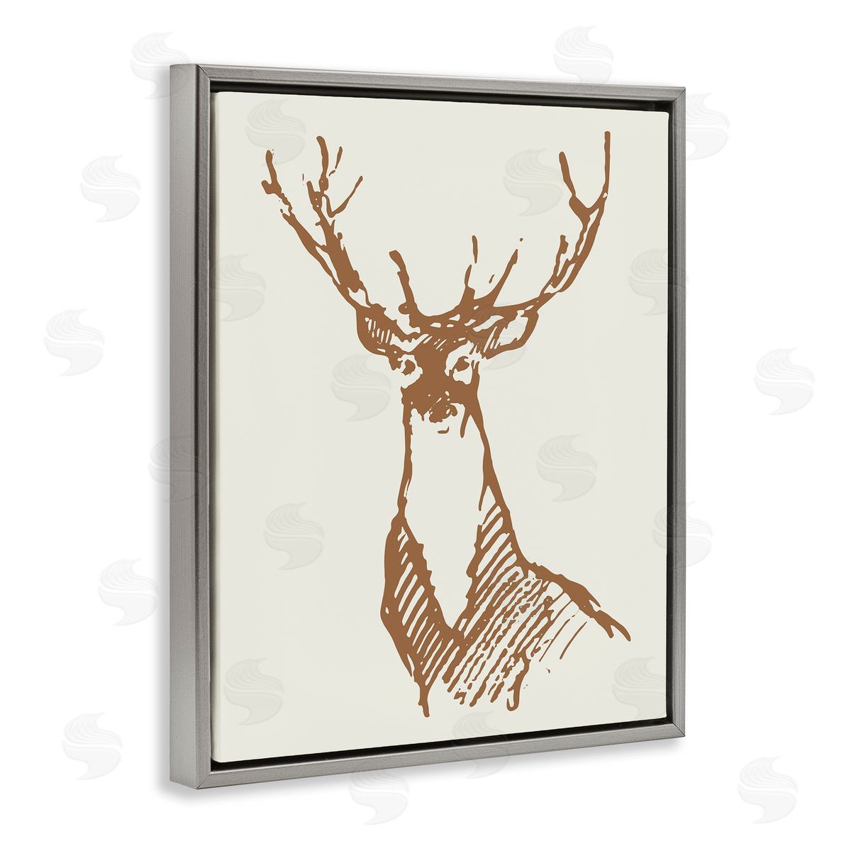 Valerie Wieners Modern Deer Antlers Ink Sketch Doodle  Gray Floating Frame Canvas Wall Art Print