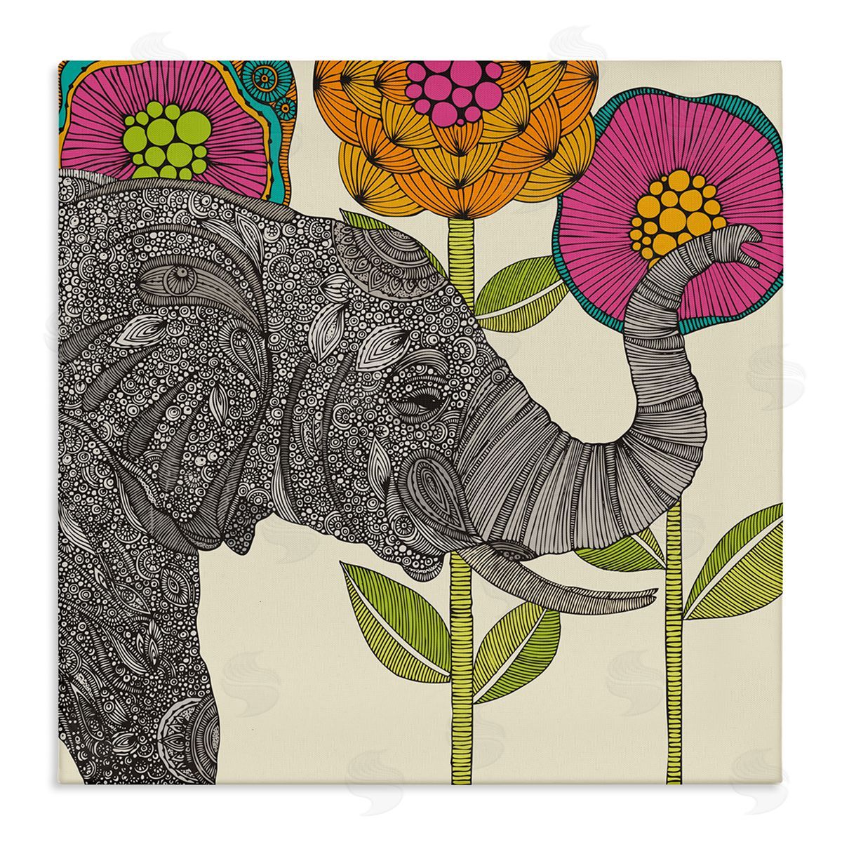 Valentina Harper Floral Elephant Wildlife Intricate Paisley Patterns Shapes Stretched Canvas Wall Art Print