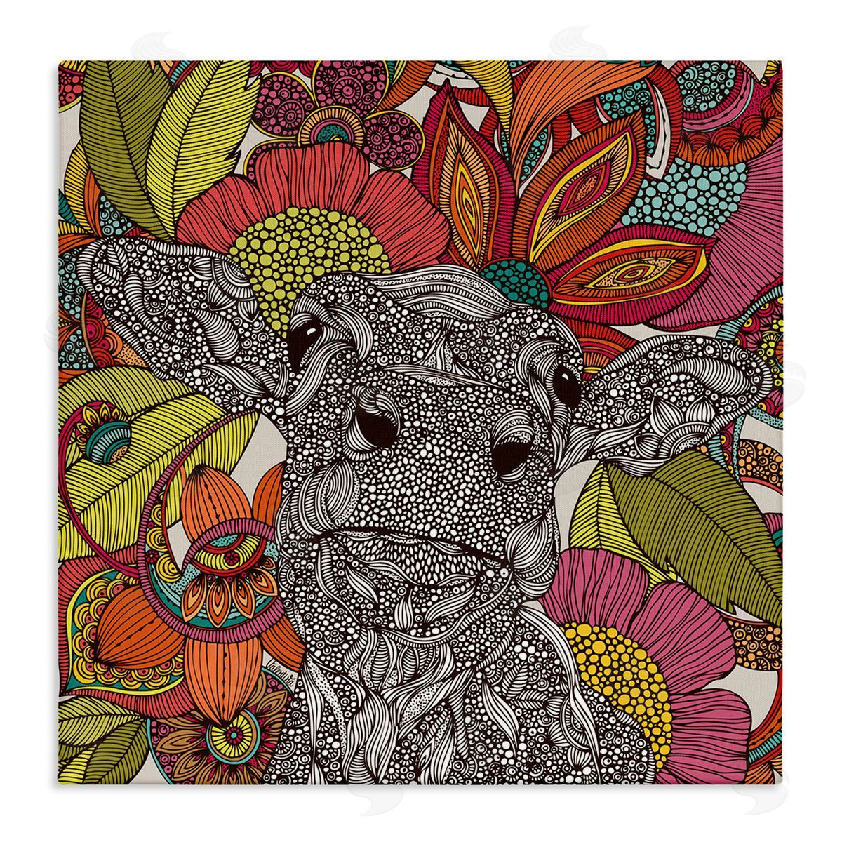 Valentina Harper Farm Cow Detailed Fractals Abstract Floral Blossoms Stretched Canvas Wall Art Print